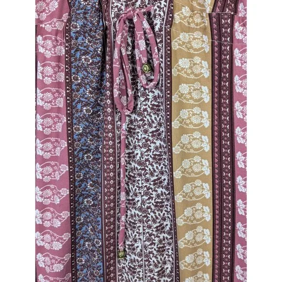 Cactus + Pearl Women size L Mix Stripe Knit Maxi Dress Slits Cottagecore Hippie - Picture 5 of 13